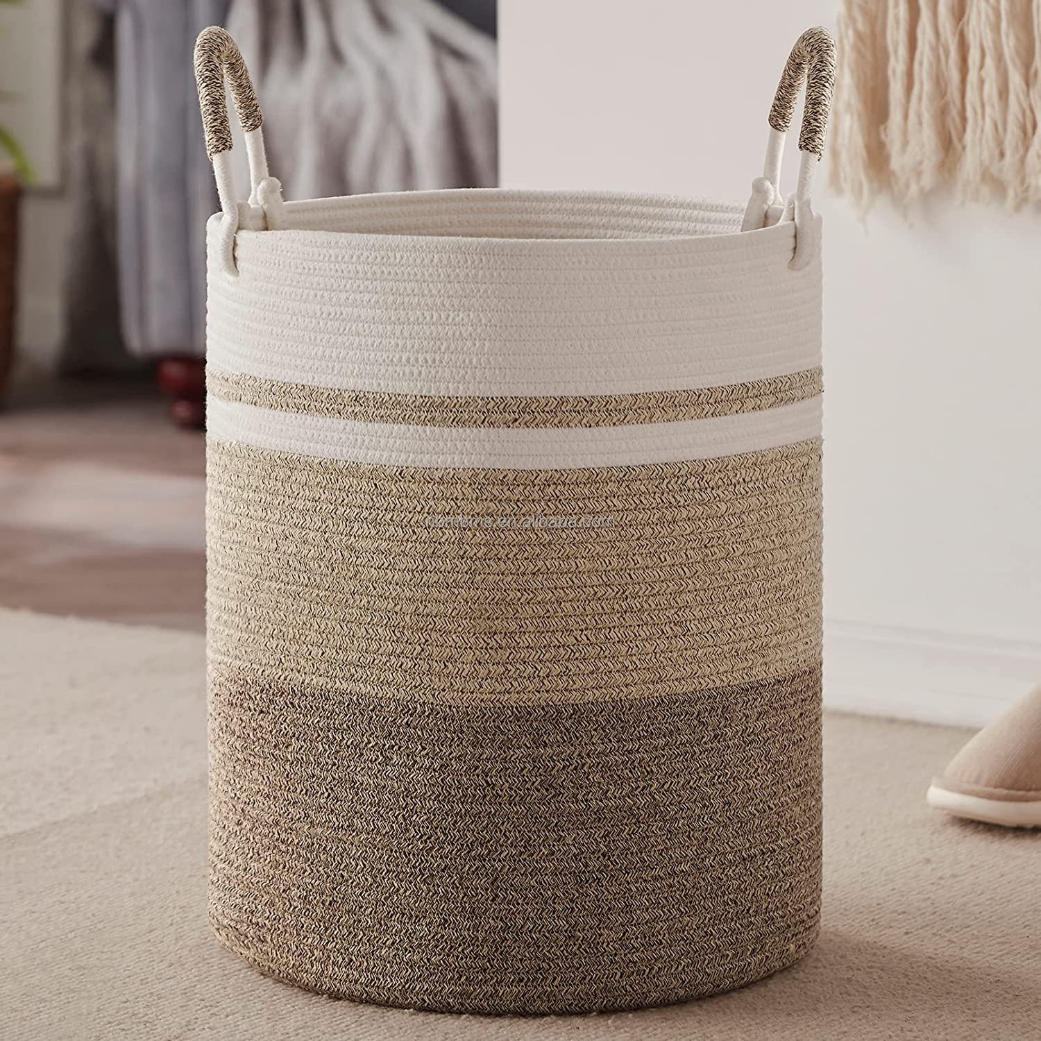QJMAX Laundry Hamper Large Woven Rope Basket With Handles For Clothes Toys Livingroom