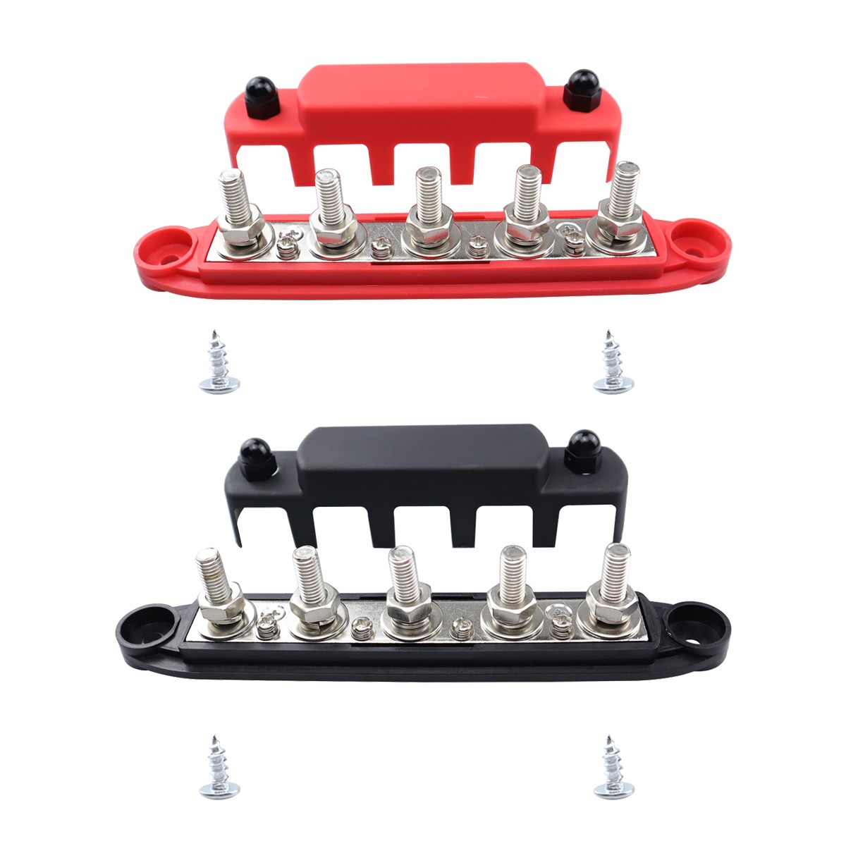 Red&Black Set M8 300A Bus Bar 5 Studs Power Distribution Terminal Block for RV Yacht