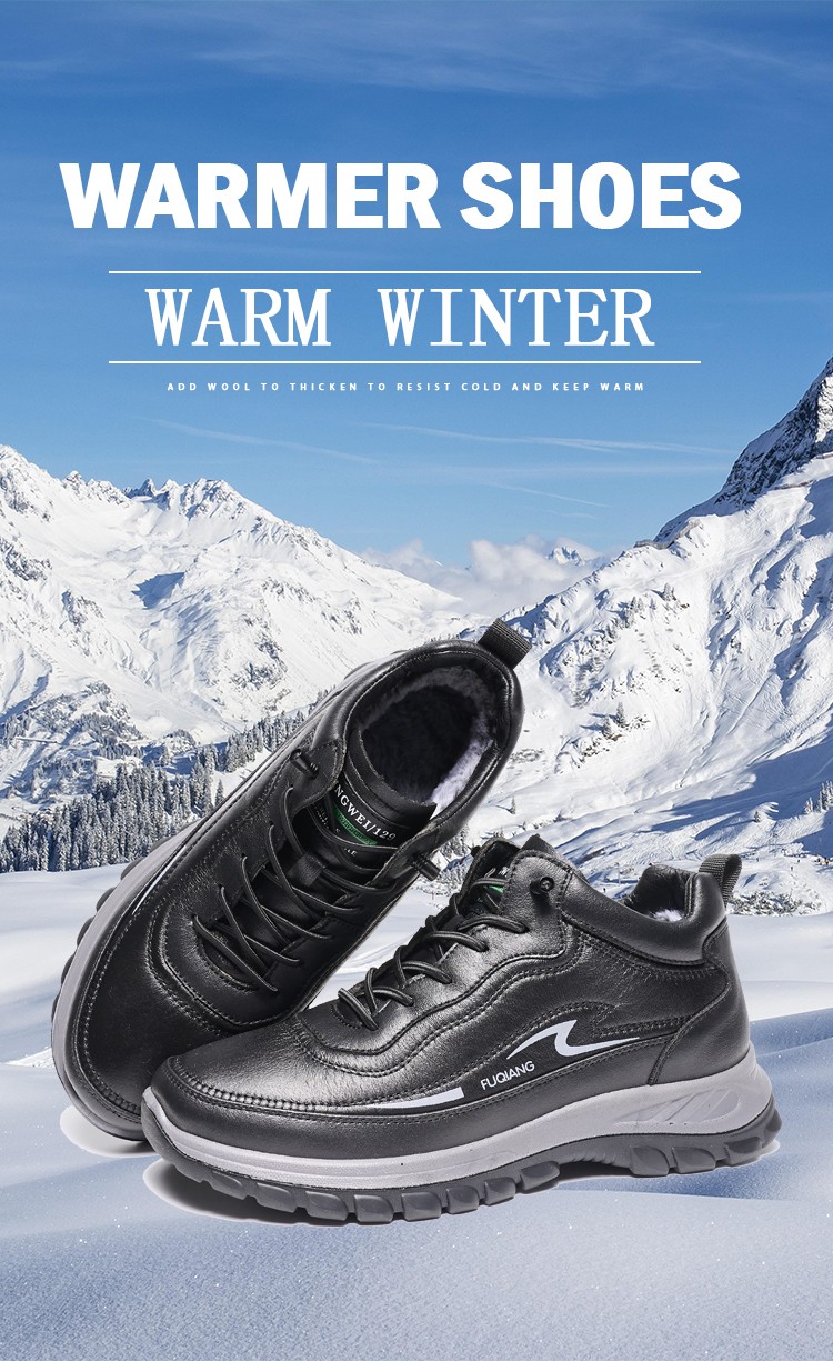Fashion winter warm plush sports casual snow shoes for men custom men's black and brown synthetic leather snow shoes