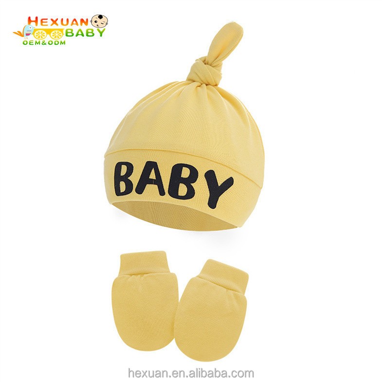 Foreign trade spring and autumn thin baby fetal hats with mittens newborn hat baby knotted hat glove set