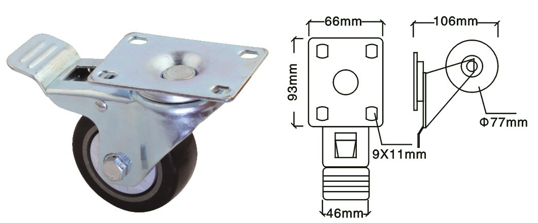 Swivel Caster With Brake Wholesale 2 Inch PVC Caster Black Rubber Wheels For Furniture Small Caster Wheel