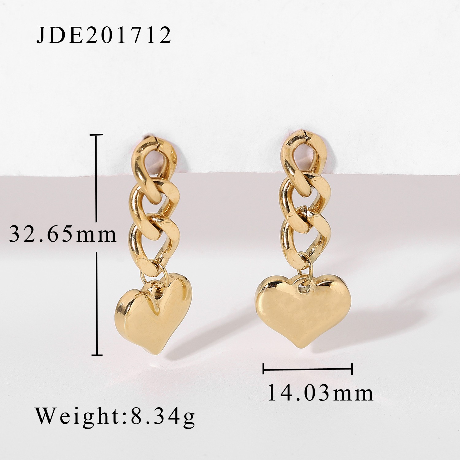 Creative Stainless Steel Jewelry Hearts 14K Gold Plated Long Curb Chain Hanging Heart Accessories