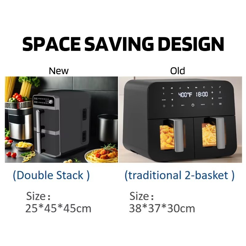 longbank new quality portable 3 in 1 home 10l steam double stack air fryer oven cheep price digital electric with dual basket
