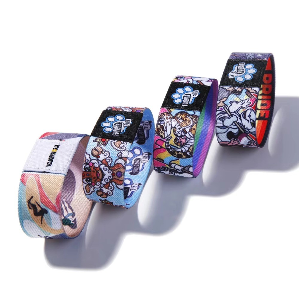 Customized Promotion Men Kids Woven Wristbands Fabric Elastic Bracelet Polyester Custom Festival Elastic Wristbands for Events