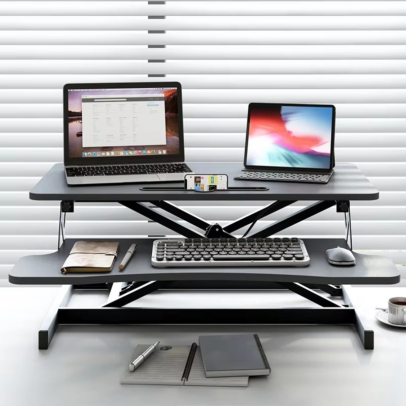 Lower price height Adjustable Standing office desk desktop converter with pen slot support OEM and ODM